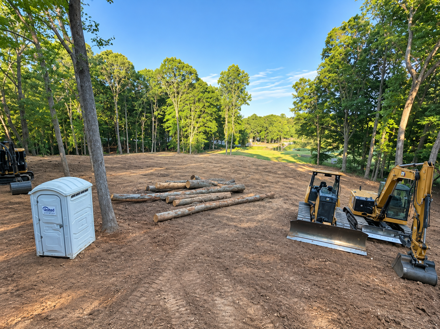 Excavator performing site development work